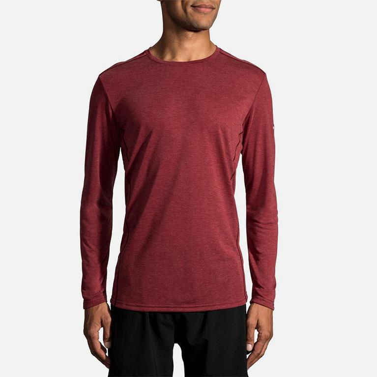 Brooks Distance - Mens Long Sleeve Running Shirt - Red (74190SVHQ)